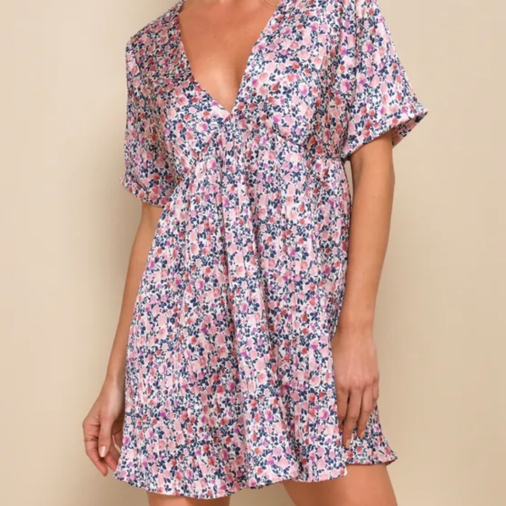 Express Yourself Blush Pink Floral Print Satin Babydoll Dress